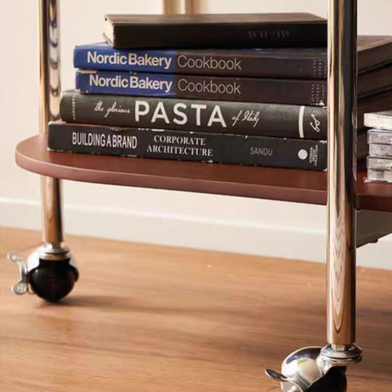 Traditional Vintage Movable Oval Solid Wood Stainless Steel Side Table 2-Tier For Living Room