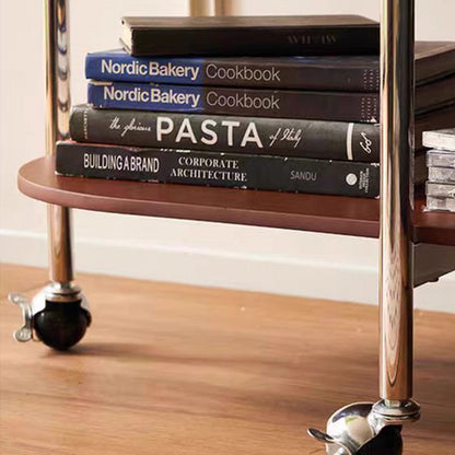 Traditional Vintage Movable Oval Solid Wood Stainless Steel Side Table 2-Tier For Living Room