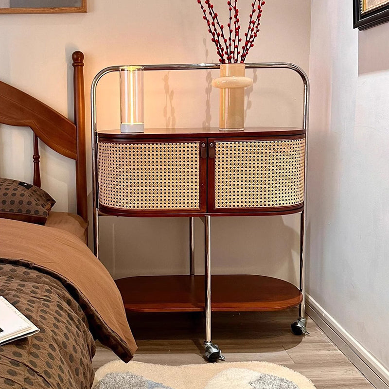 Traditional Vintage Movable Oval Solid Wood Stainless Steel Side Table 2-Tier For Living Room