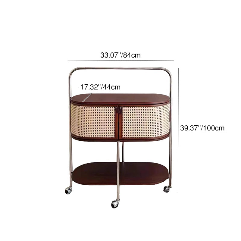 Traditional Vintage Movable Oval Solid Wood Stainless Steel Side Table 2-Tier For Living Room