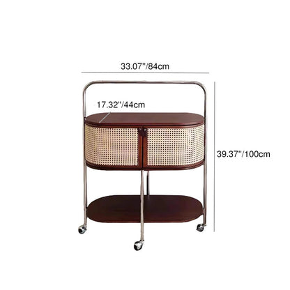Traditional Vintage Movable Oval Solid Wood Stainless Steel Side Table 2-Tier For Living Room