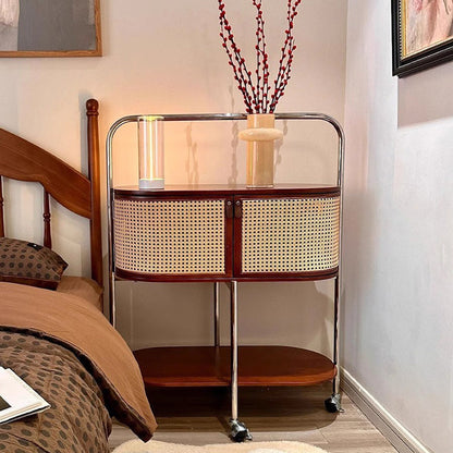 Traditional Vintage Movable Oval Solid Wood Stainless Steel Side Table 2-Tier For Living Room
