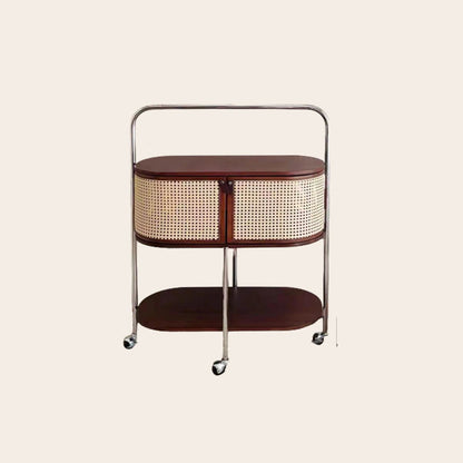 Traditional Vintage Movable Oval Solid Wood Stainless Steel Side Table 2-Tier For Living Room