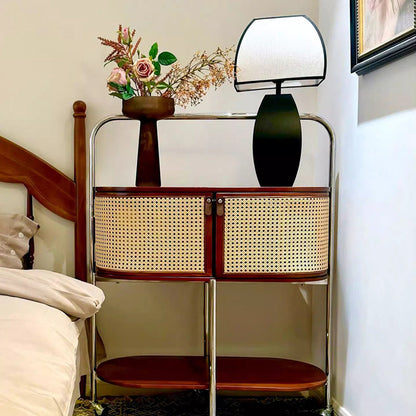 Traditional Vintage Movable Oval Solid Wood Stainless Steel Side Table 2-Tier For Living Room