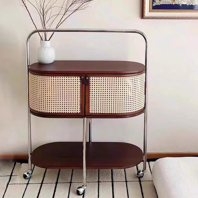 Traditional Vintage Movable Oval Solid Wood Stainless Steel Side Table 2-Tier For Living Room
