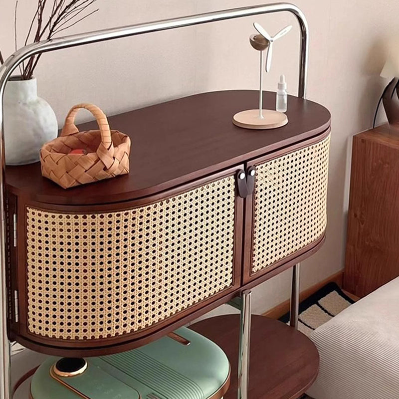 Traditional Vintage Movable Oval Solid Wood Stainless Steel Side Table 2-Tier For Living Room