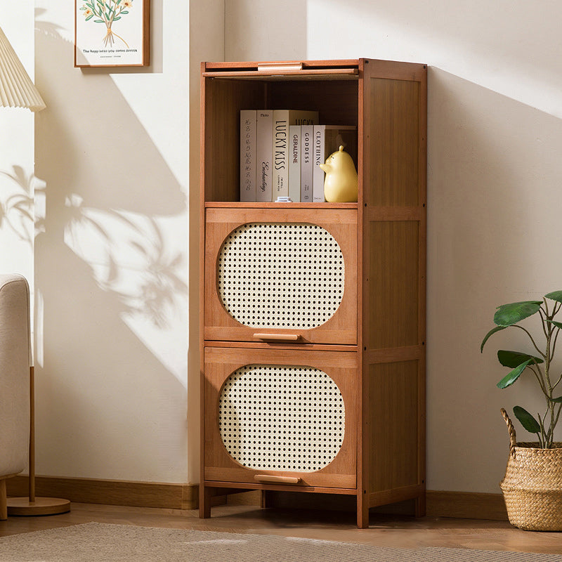 Traditional Chinese Bamboo Plastic Rattan Openwork Square Storage Cabinet 1/2/3/4/5-Storage For Living Room