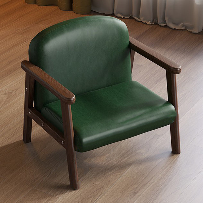 Contemporary Scandinavian Curved Arc Rubberwood Faux Oil-Wax Leather Flannelette Kids Accent Chair Backrest Armrest For Bedroom