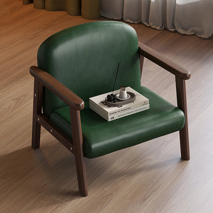 Contemporary Scandinavian Curved Arc Rubberwood Faux Oil-Wax Leather Flannelette Kids Accent Chair Backrest Armrest For Bedroom