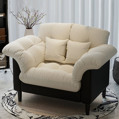 Contemporary Nordic Soft Fluffy Camellia Cat Scratching Leather Sherpa Fabric Foam Sponge Plush Cotton Solid Wood Multi-Layer Board Steel Detachable Accent Chair Backrest Armrest For Bedroom