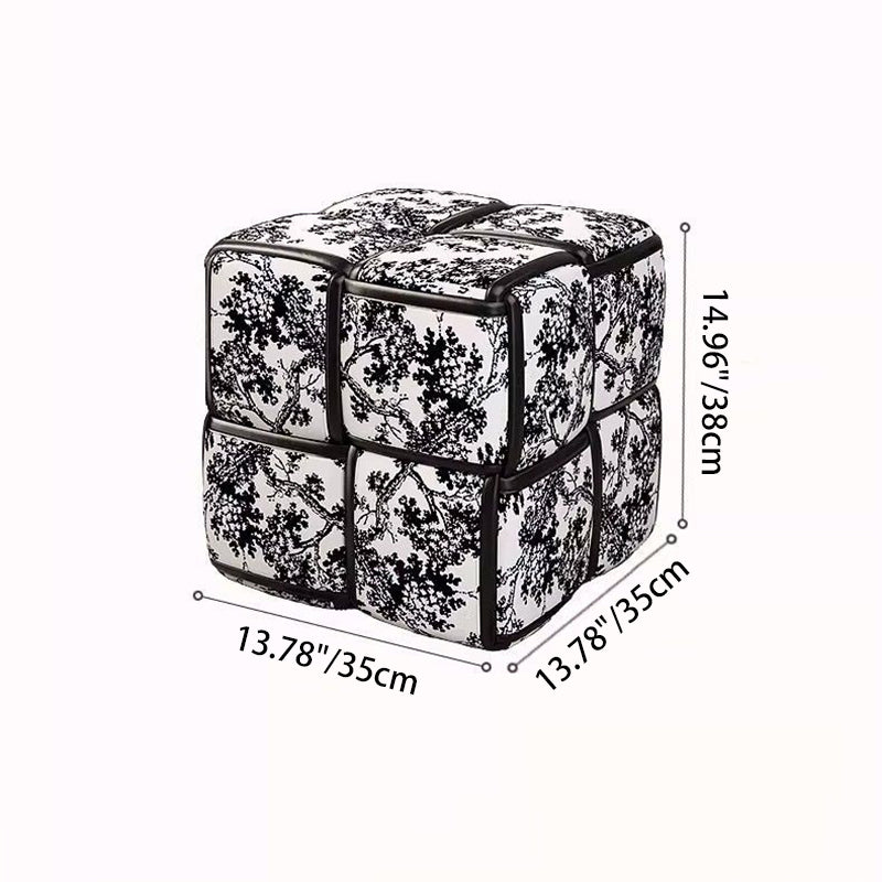 Modern Minimalist Square Wood Flannelette Faux Leather Sponge Low Stool Backless Armless For Living Room