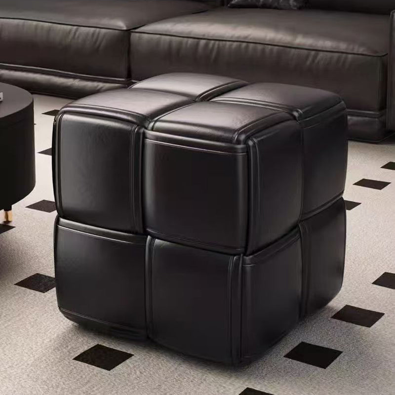 Modern Minimalist Square Wood Flannelette Faux Leather Sponge Low Stool Backless Armless For Living Room