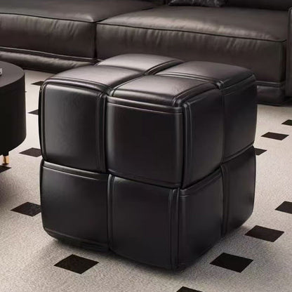 Modern Minimalist Square Wood Flannelette Faux Leather Sponge Low Stool Backless Armless For Living Room