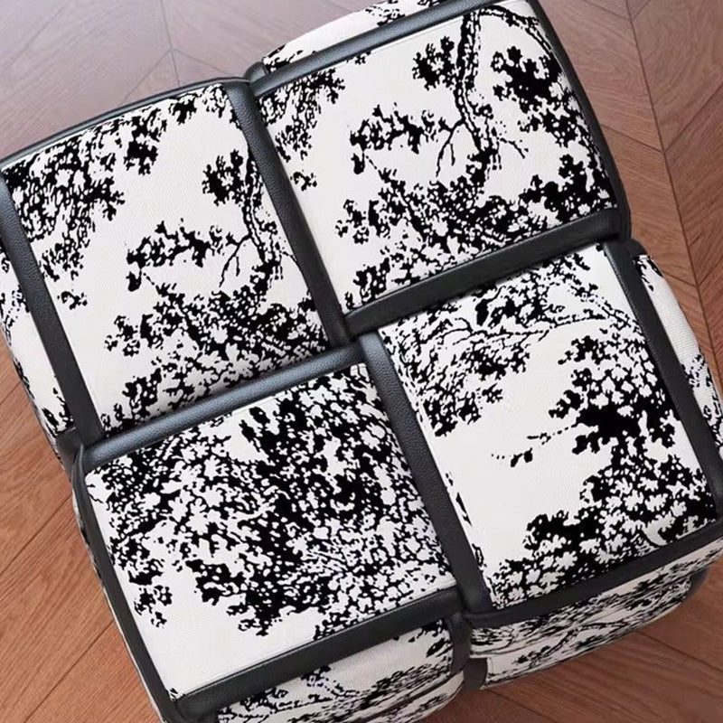 Modern Minimalist Square Wood Flannelette Faux Leather Sponge Low Stool Backless Armless For Living Room