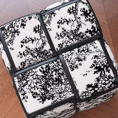 Modern Minimalist Square Wood Flannelette Faux Leather Sponge Low Stool Backless Armless For Living Room