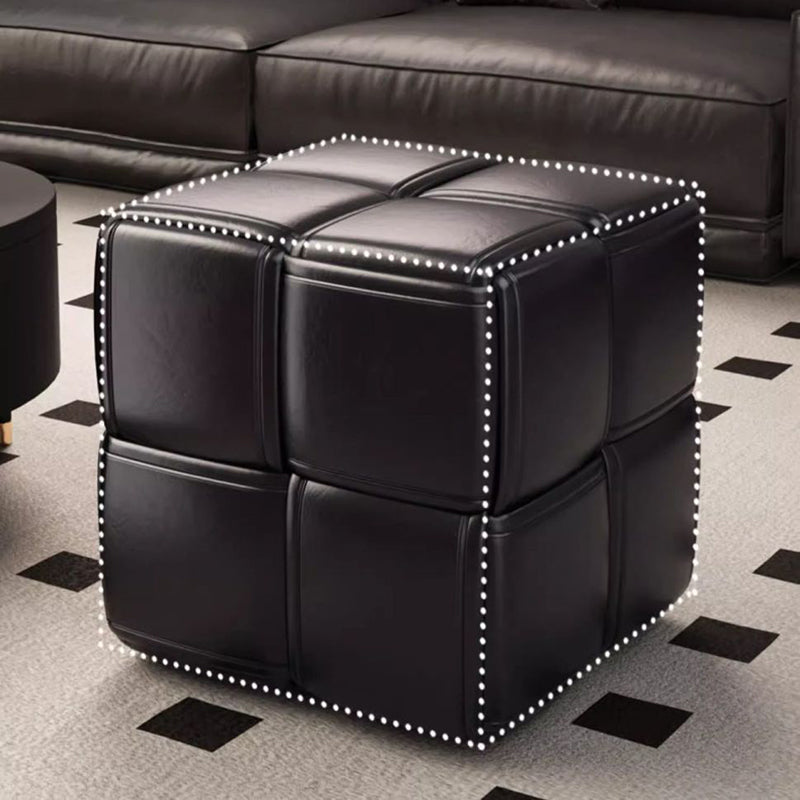 Modern Minimalist Square Wood Flannelette Faux Leather Sponge Low Stool Backless Armless For Living Room