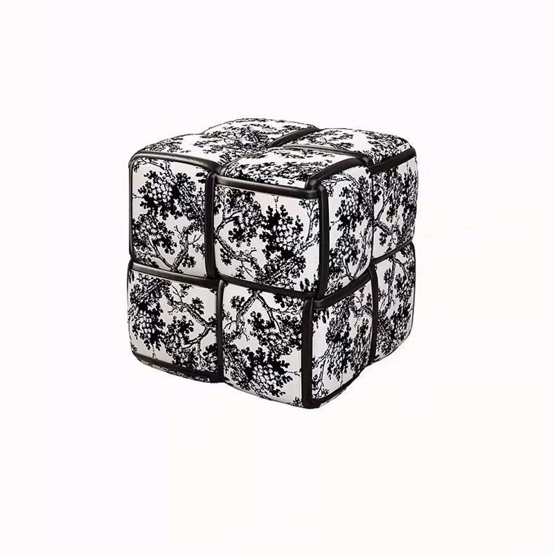 Modern Minimalist Square Wood Flannelette Faux Leather Sponge Low Stool Backless Armless For Living Room