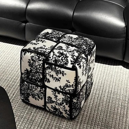 Modern Minimalist Square Wood Flannelette Faux Leather Sponge Low Stool Backless Armless For Living Room