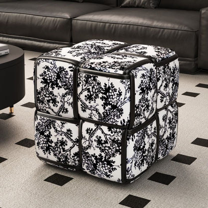 Modern Minimalist Square Wood Flannelette Faux Leather Sponge Low Stool Backless Armless For Living Room