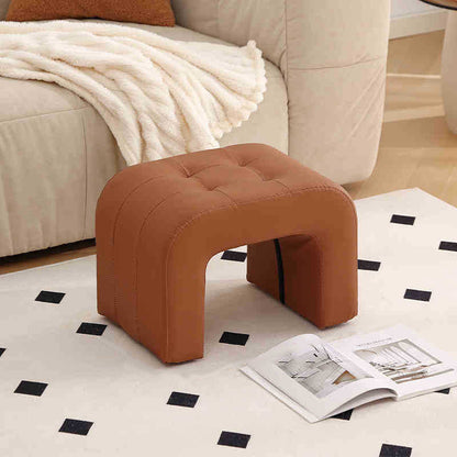 Contemporary Scandinavian Round Arch Solid Wood & Plywood Cat Scratching Leather Sponge Vanity Stool Backless Armless For Bedroom