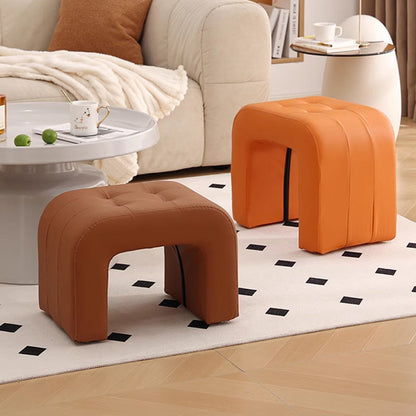 Contemporary Scandinavian Round Arch Solid Wood & Plywood Cat Scratching Leather Sponge Vanity Stool Backless Armless For Bedroom