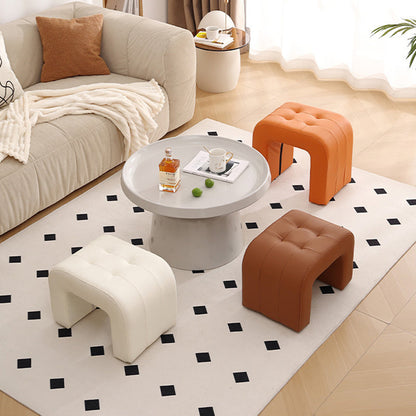 Contemporary Scandinavian Round Arch Solid Wood & Plywood Cat Scratching Leather Sponge Vanity Stool Backless Armless For Bedroom