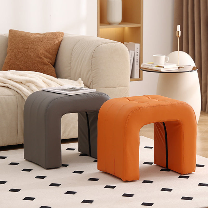 Contemporary Scandinavian Round Arch Solid Wood & Plywood Cat Scratching Leather Sponge Vanity Stool Backless Armless For Bedroom