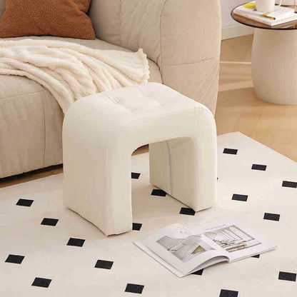 Contemporary Scandinavian Round Arch Solid Wood & Plywood Cat Scratching Leather Sponge Vanity Stool Backless Armless For Bedroom