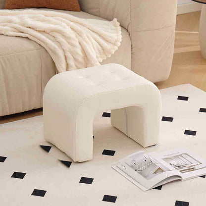Contemporary Scandinavian Round Arch Solid Wood & Plywood Cat Scratching Leather Sponge Vanity Stool Backless Armless For Bedroom