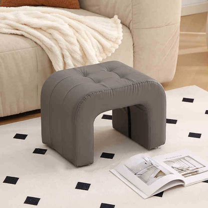 Contemporary Scandinavian Round Arch Solid Wood & Plywood Cat Scratching Leather Sponge Vanity Stool Backless Armless For Bedroom