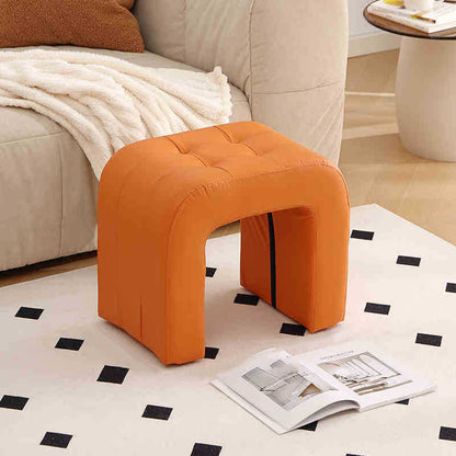 Contemporary Scandinavian Round Arch Solid Wood & Plywood Cat Scratching Leather Sponge Vanity Stool Backless Armless For Bedroom