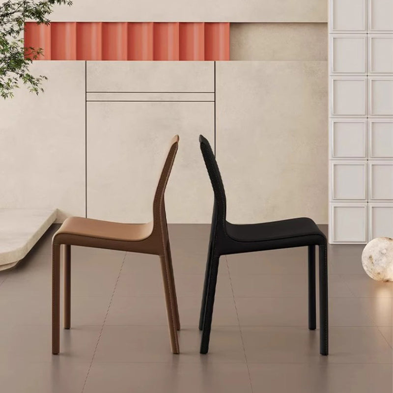 Contemporary Scandinavian Rectangular Carbon Steel Saddle Leather Sponge Dining Chair Backrest Armless For Dining Room