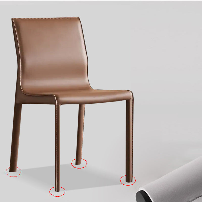 Contemporary Scandinavian Rectangular Carbon Steel Saddle Leather Sponge Dining Chair Backrest Armless For Dining Room