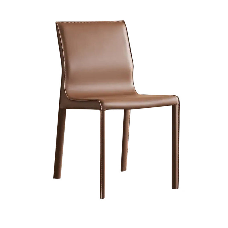 Contemporary Scandinavian Rectangular Carbon Steel Saddle Leather Sponge Dining Chair Backrest Armless For Dining Room