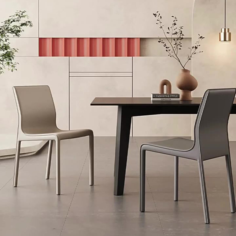 Contemporary Scandinavian Rectangular Carbon Steel Saddle Leather Sponge Dining Chair Backrest Armless For Dining Room