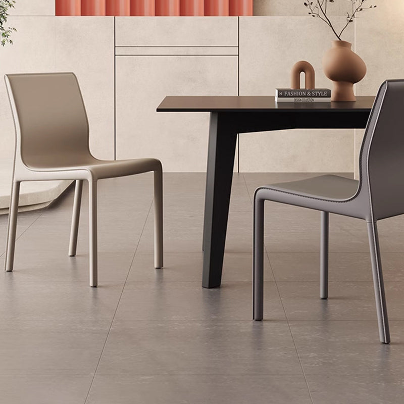 Contemporary Scandinavian Rectangular Carbon Steel Saddle Leather Sponge Dining Chair Backrest Armless For Dining Room