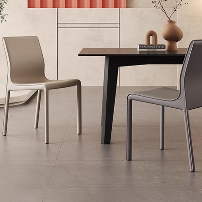 Contemporary Scandinavian Rectangular Carbon Steel Saddle Leather Sponge Dining Chair Backrest Armless For Dining Room