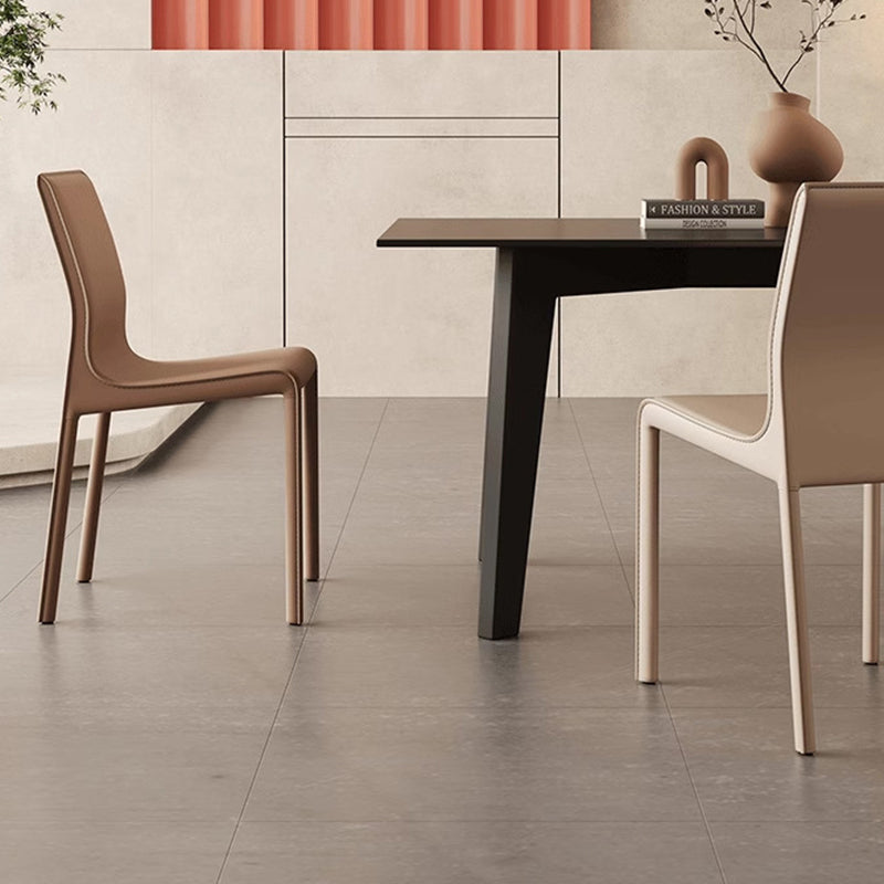 Contemporary Scandinavian Rectangular Carbon Steel Saddle Leather Sponge Dining Chair Backrest Armless For Dining Room