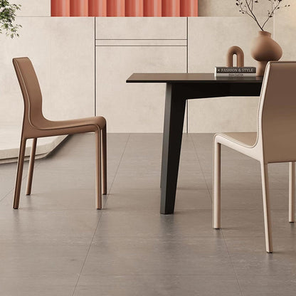 Contemporary Scandinavian Rectangular Carbon Steel Saddle Leather Sponge Dining Chair Backrest Armless For Dining Room