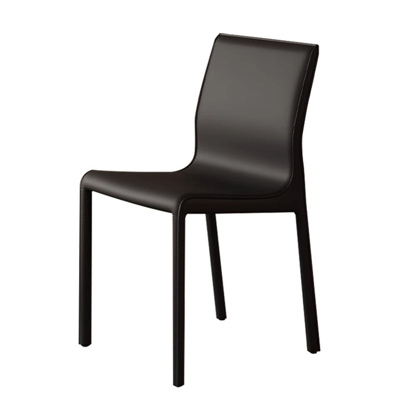 Contemporary Scandinavian Rectangular Carbon Steel Saddle Leather Sponge Dining Chair Backrest Armless For Dining Room