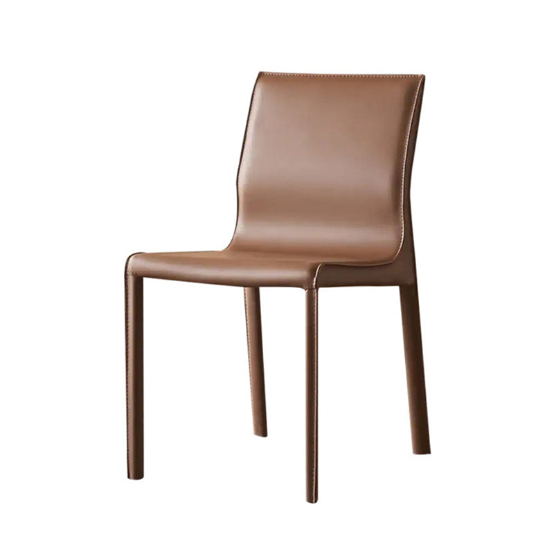 Contemporary Scandinavian Rectangular Carbon Steel Saddle Leather Sponge Dining Chair Backrest Armless For Dining Room