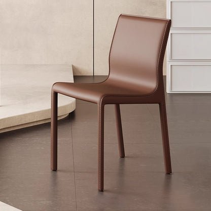 Contemporary Scandinavian Rectangular Carbon Steel Saddle Leather Sponge Dining Chair Backrest Armless For Dining Room