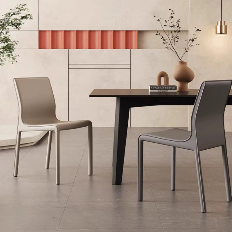 Contemporary Scandinavian Rectangular Carbon Steel Saddle Leather Sponge Dining Chair Backrest Armless For Dining Room