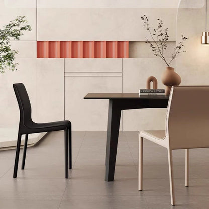 Contemporary Scandinavian Rectangular Carbon Steel Saddle Leather Sponge Dining Chair Backrest Armless For Dining Room