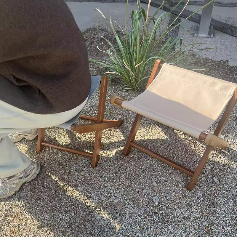 Modern Minimalist X-Shaped Nan Bamboo MDF Oxford Fabric Folding Chair Backless Armless For Garden