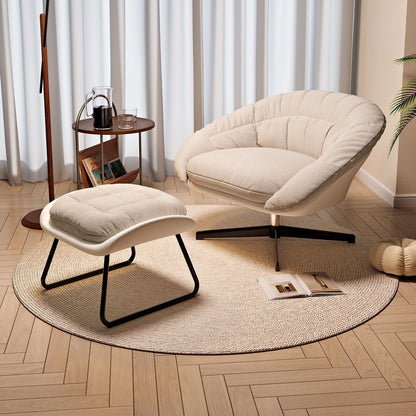 Contemporary Scandinavian Liftable Fan-Shaped Iron PU Leather Rice Grain Fleece Sponge Plush Cotton Detachable Accent Chair Backrest Armless For Living Room