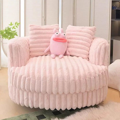 Contemporary Nordic Round Arc Faux Rabbit Fleece Solid Wood Sponge Detachable Movable Single Sofa Backrest Armrest For Living Room