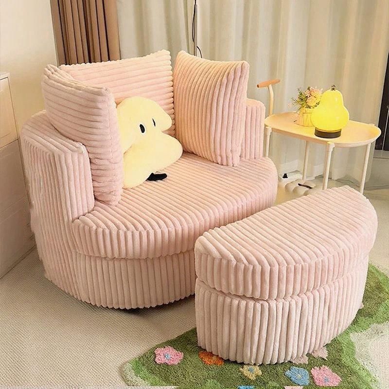 Contemporary Nordic Round Arc Faux Rabbit Fleece Solid Wood Sponge Detachable Movable Single Sofa Backrest Armrest For Living Room