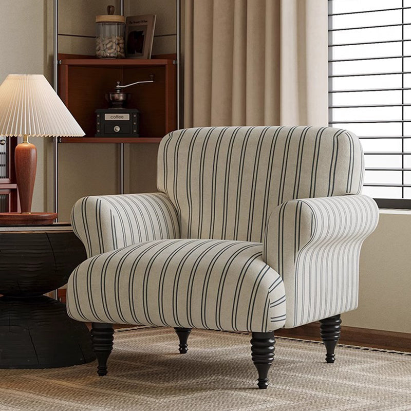 Contemporary Scandinavian Rectangular Solid Wood Jacquard Fabric Sponge Accent Chair Backrest Armrest For Living Room
