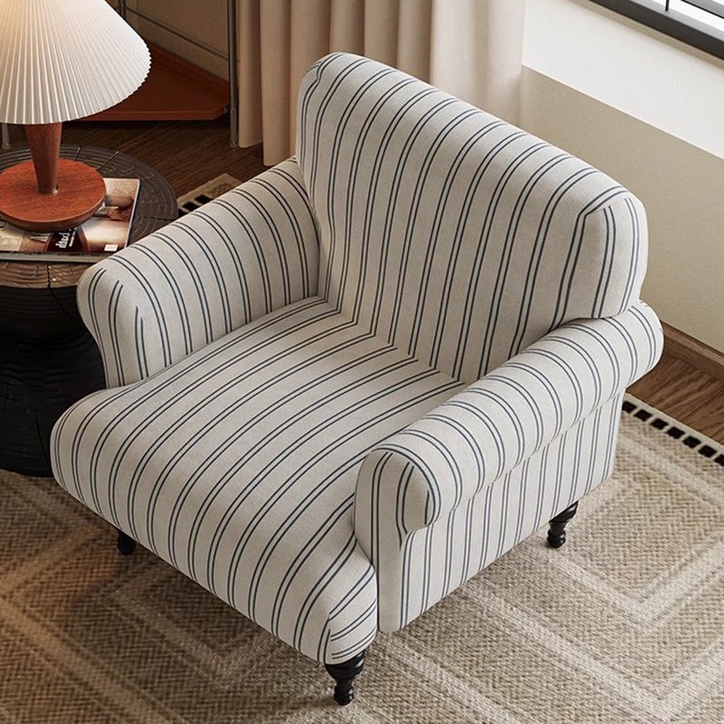 Contemporary Scandinavian Rectangular Solid Wood Jacquard Fabric Sponge Accent Chair Backrest Armrest For Living Room